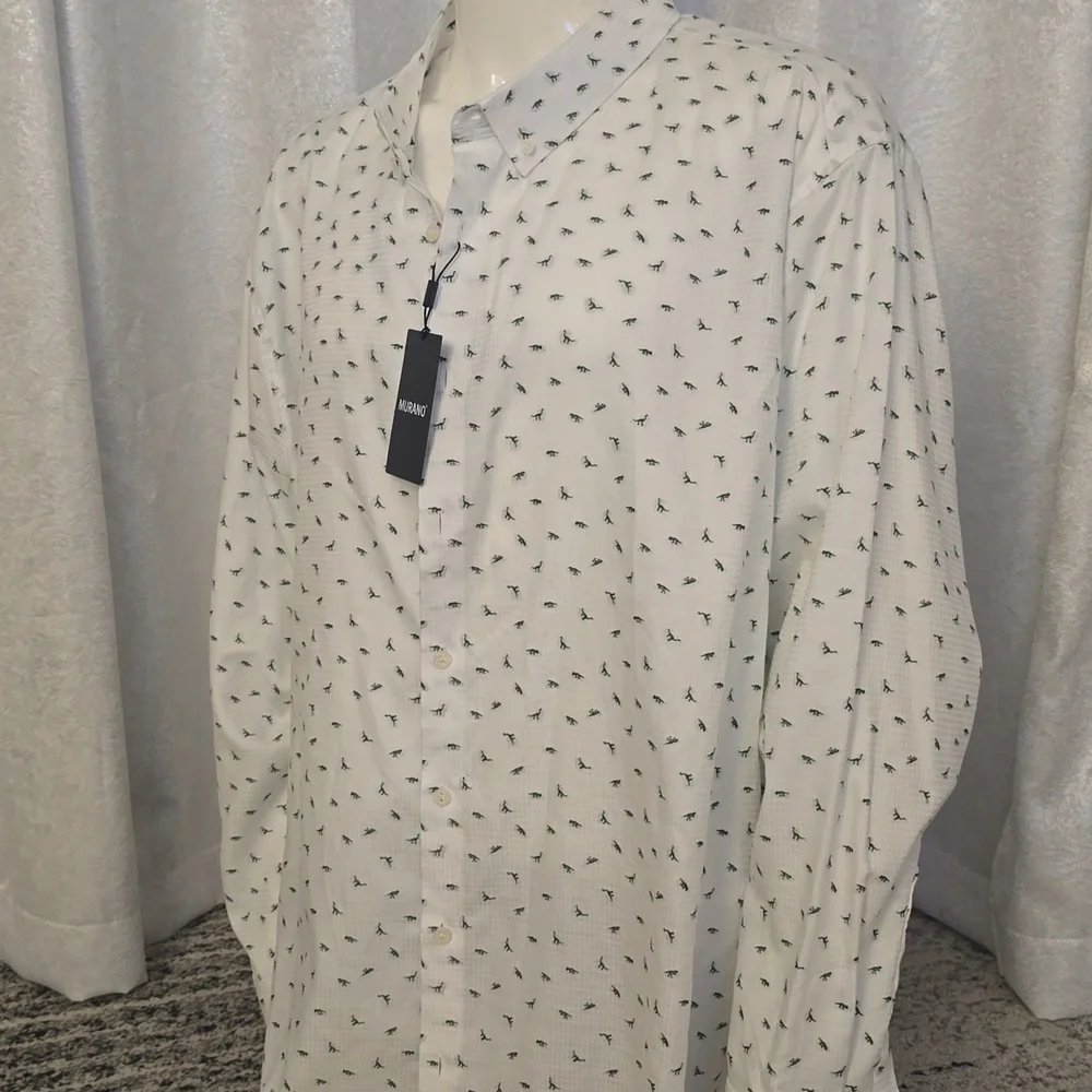 Murano White Prehistoric Dinosaur Pattern White Green Dress Shirt New $99 4XB - Picture 3 of 6